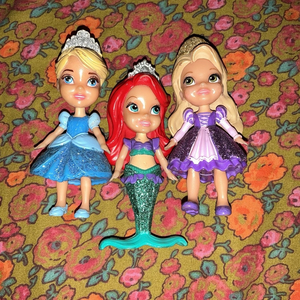 3 DISNEY Baby Toddler PRINCESS FIGURES 3" Toys CINDERELLA ARIEL TANGLED Dolls